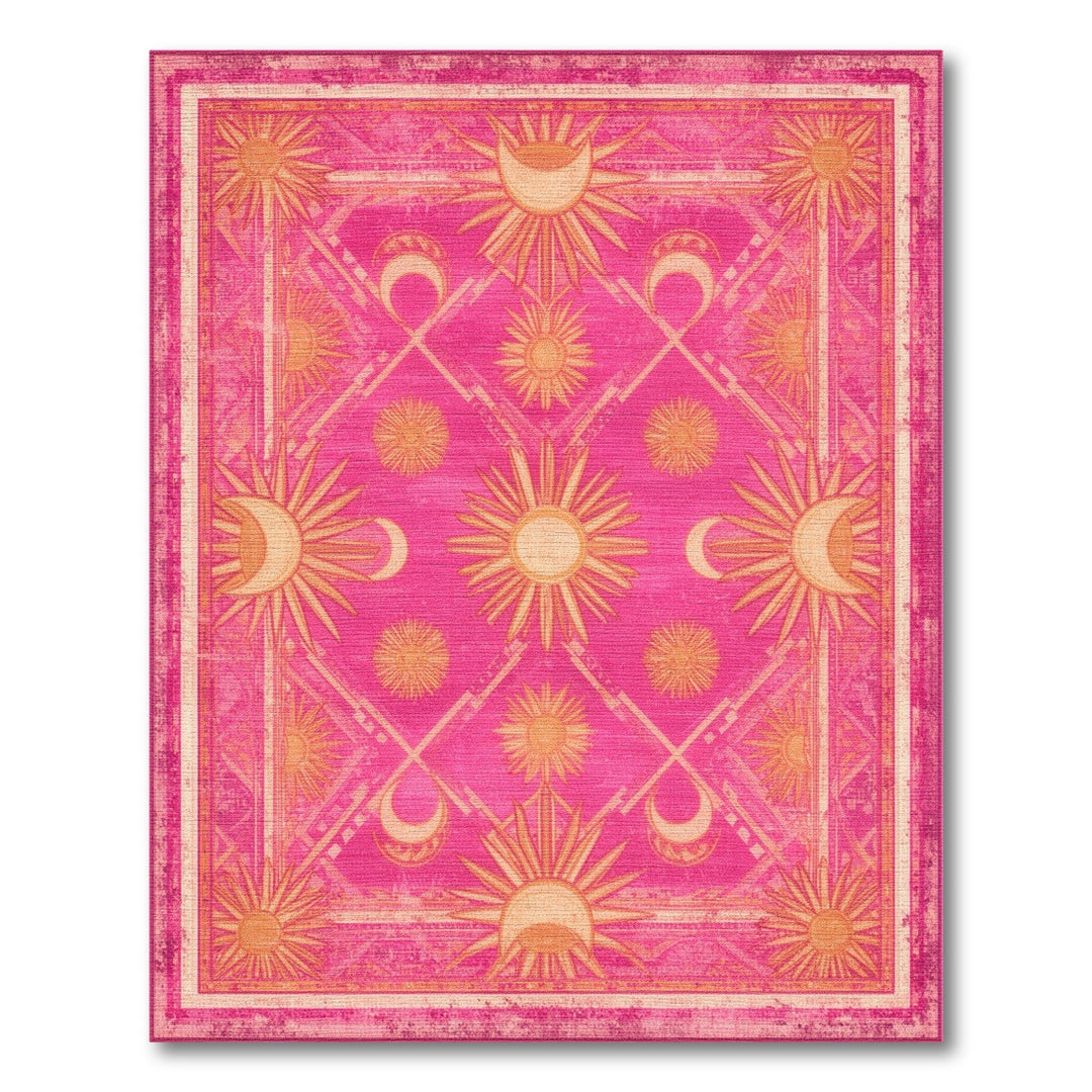 Pink Boho Sun Moon Celestial Area Rug