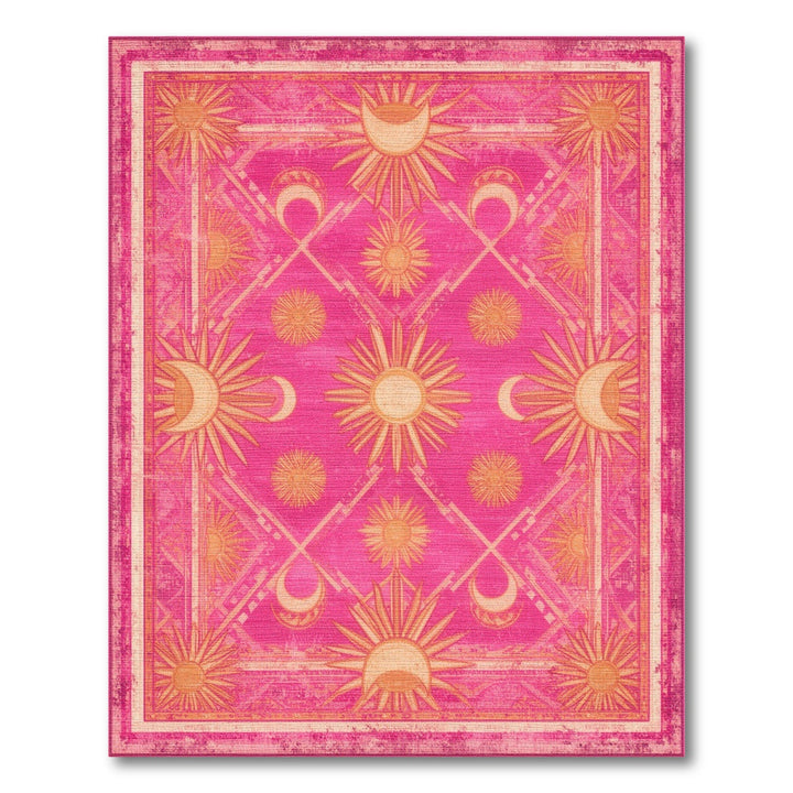 Pink Boho Sun Moon Celestial Area Rug