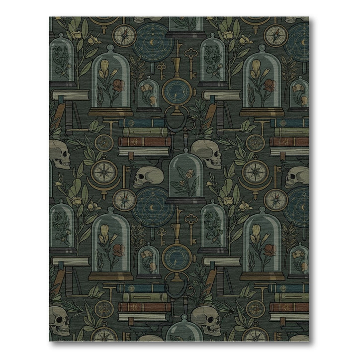 Dark academia botanical skull compass Rug