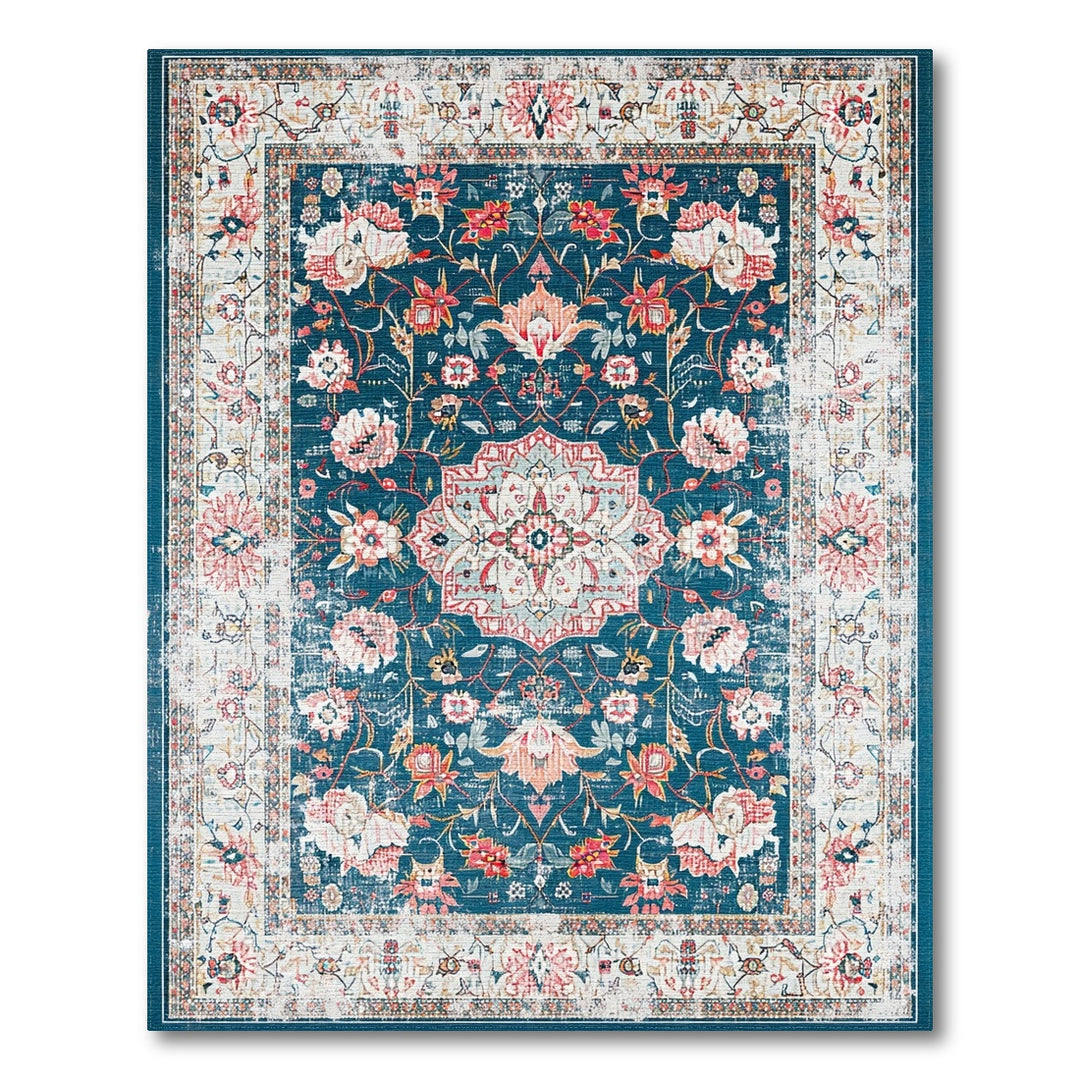 Navy Blue Floral Vintage Area Rug