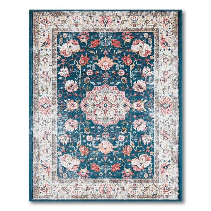 Navy Blue Floral Vintage Area Rug