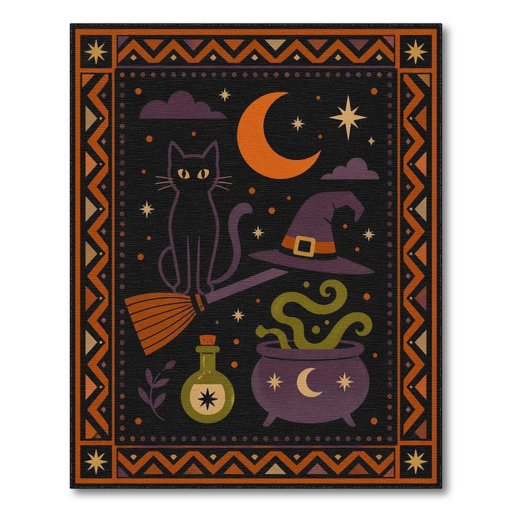 Enchanted Black Cat Witch Halloween Area Rug