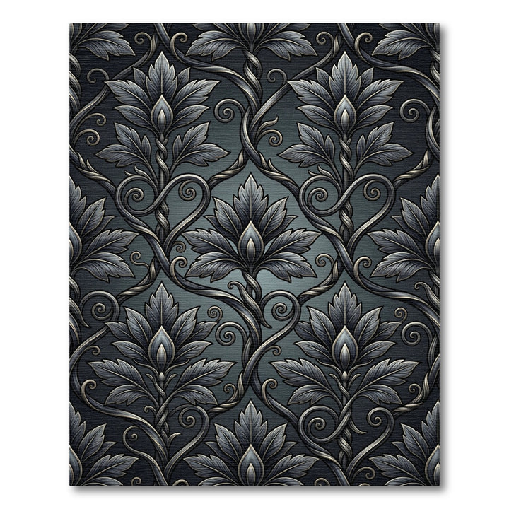 Ornate Dark Gray Floral Scroll Rug