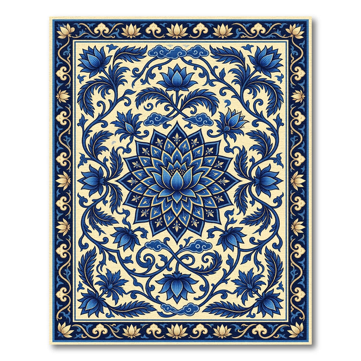 Azure Blue Floral Medallion Border Rug