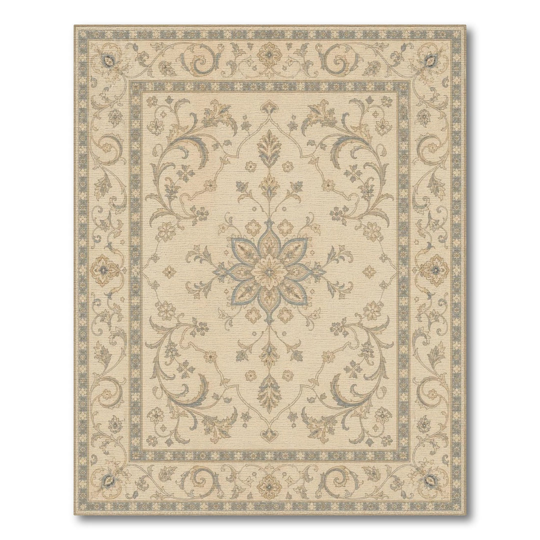 Beige Floral Medallion Area Rug