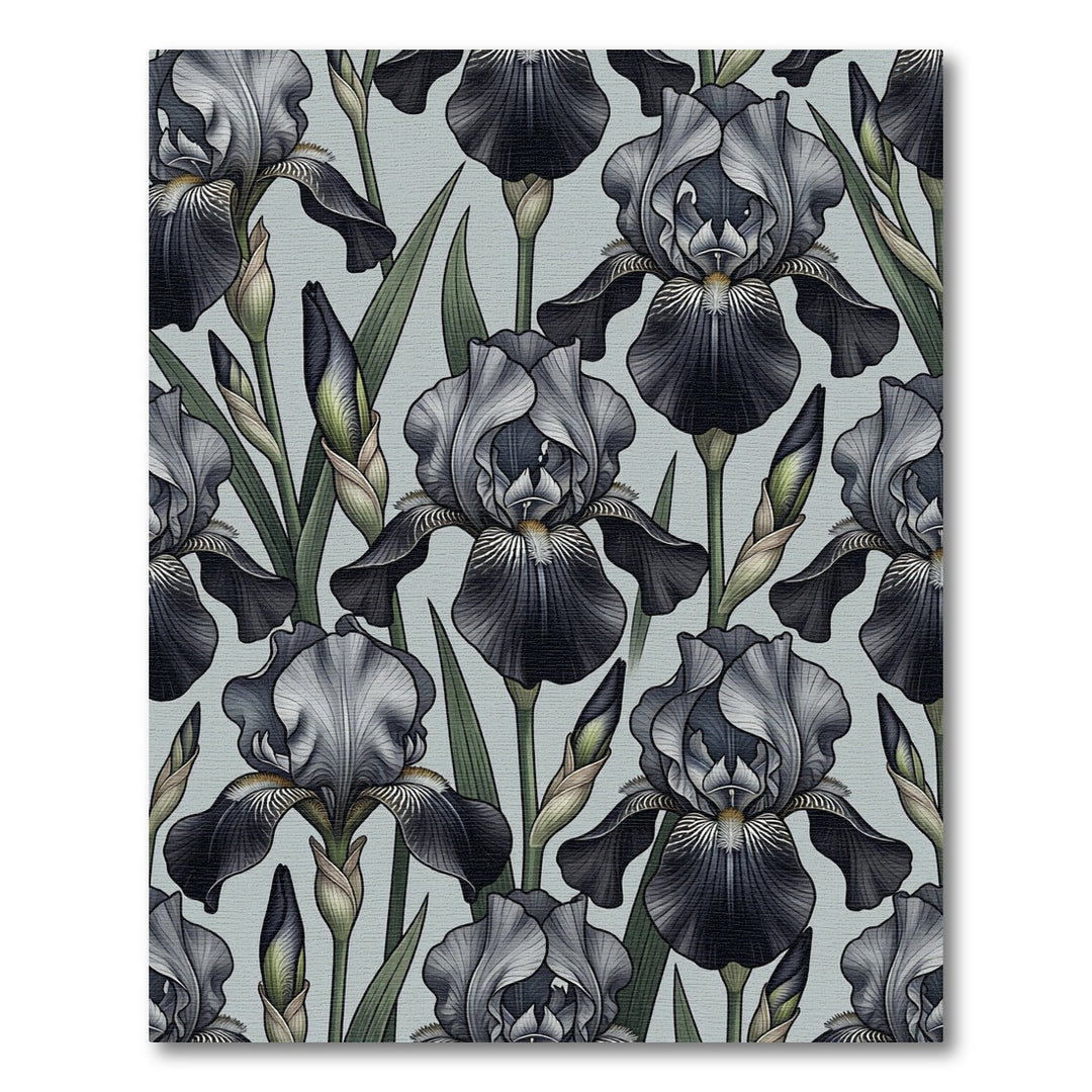 Gray Black Iris Floral Arrangement Rug