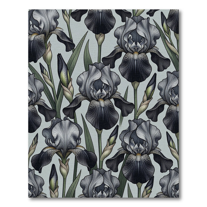 Gray Black Iris Floral Arrangement Rug