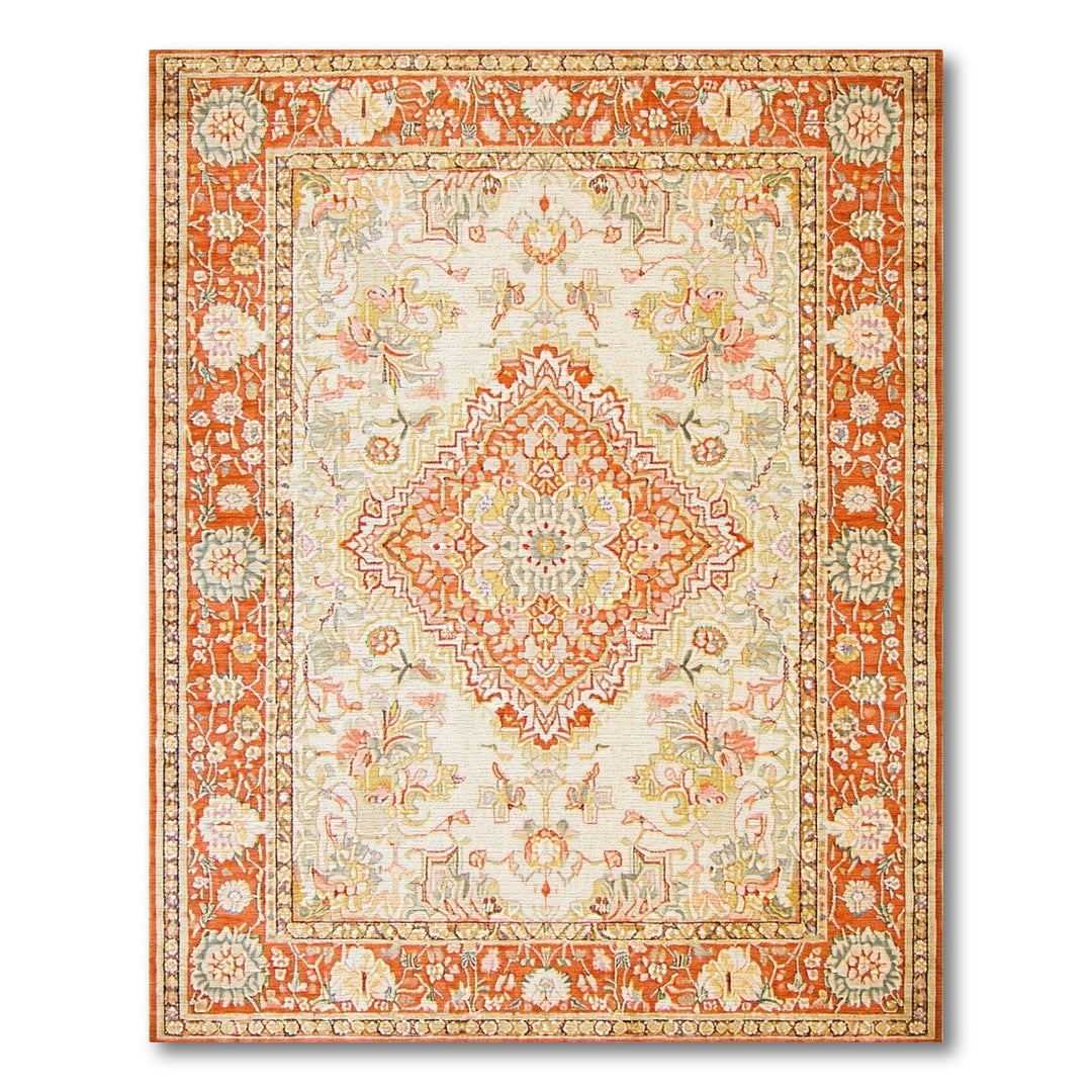 Orange Persian Floral Traditional Persian Area Rug