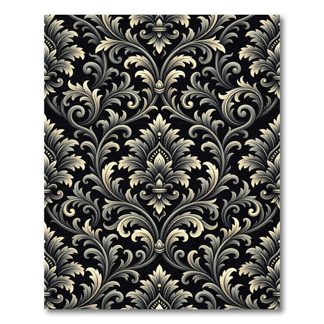 Ornate Black Cream Scrollwork Medallion Rug