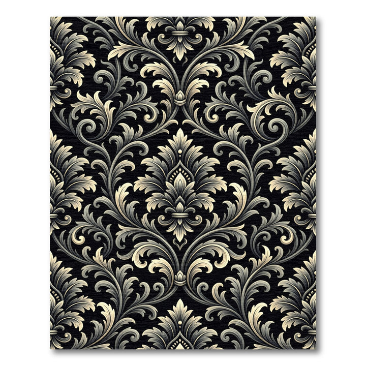 Ornate Black Cream Scrollwork Medallion Rug