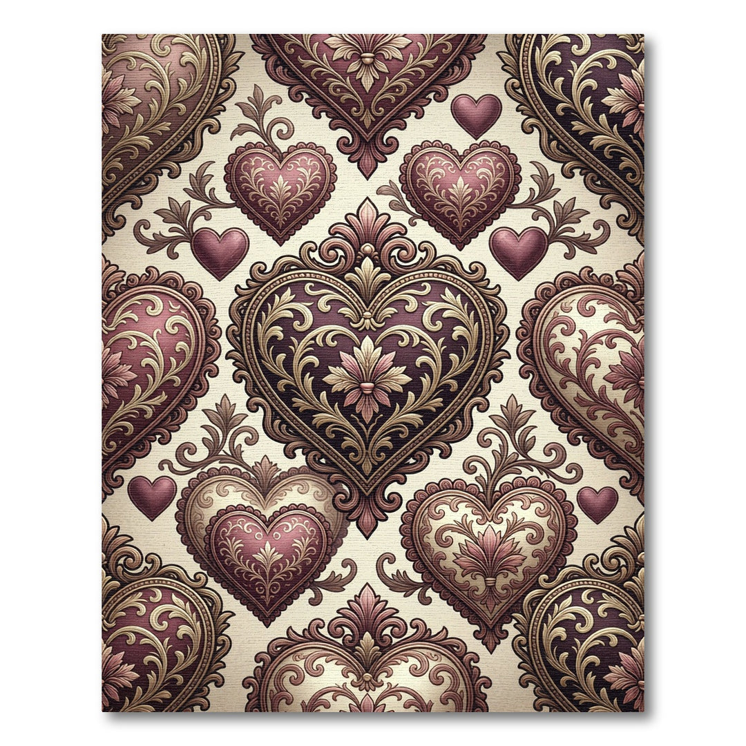 Ornate Damask Hearts Rug