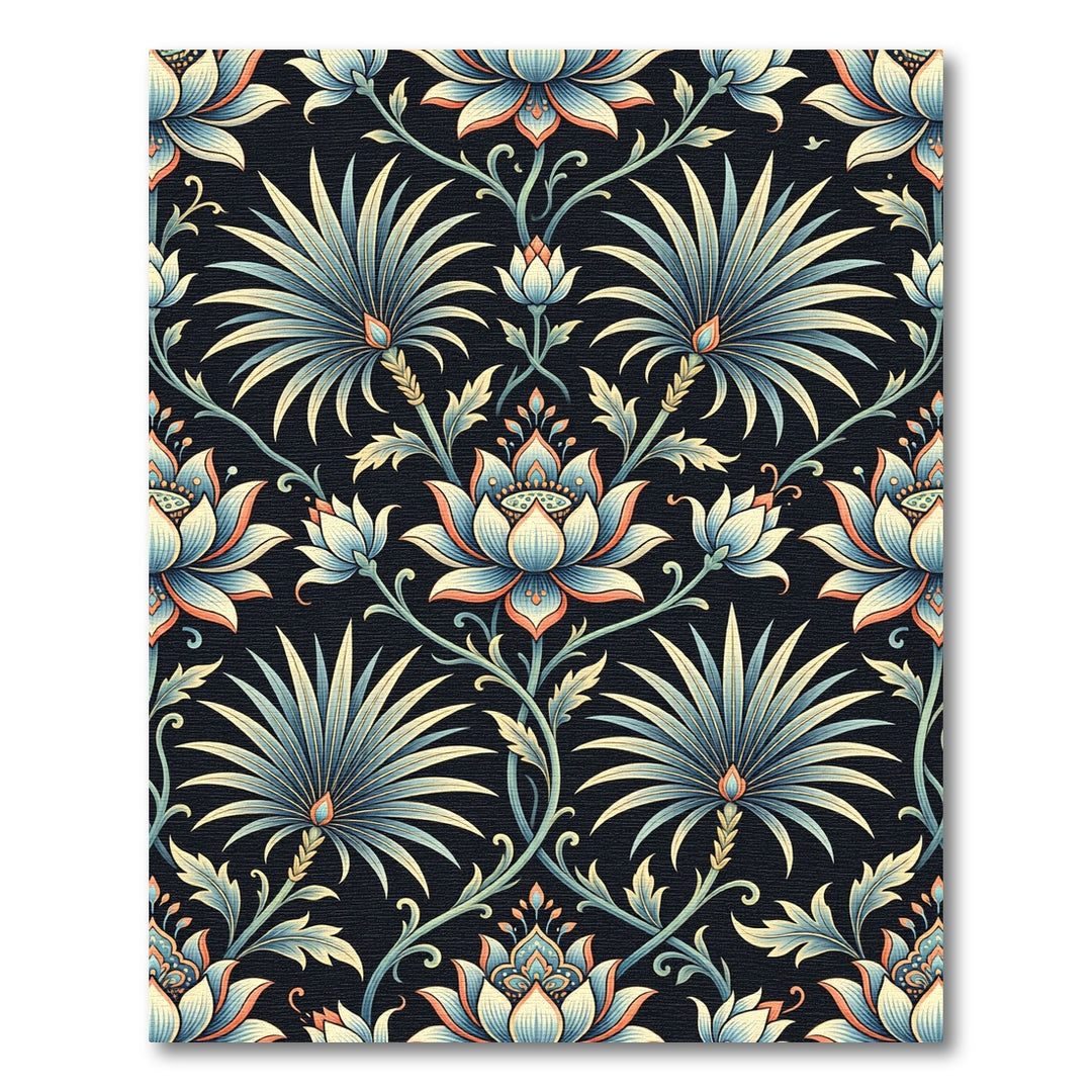Ornate Teal Floral Fan Medallion Rug