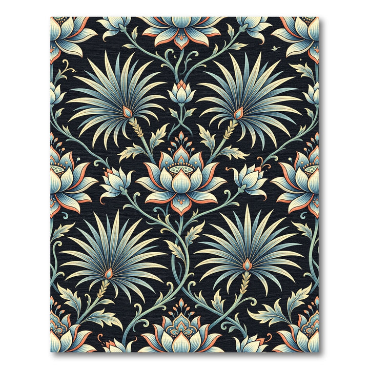 Ornate Teal Floral Fan Medallion Rug