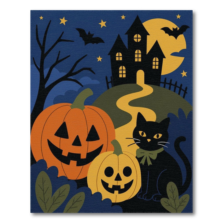 Halloween Black Cat and Pumpkins Area Rug
