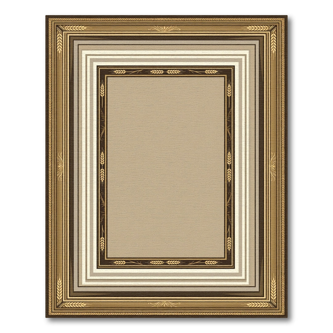 Ornate Gold Wheat Border Frame Rug