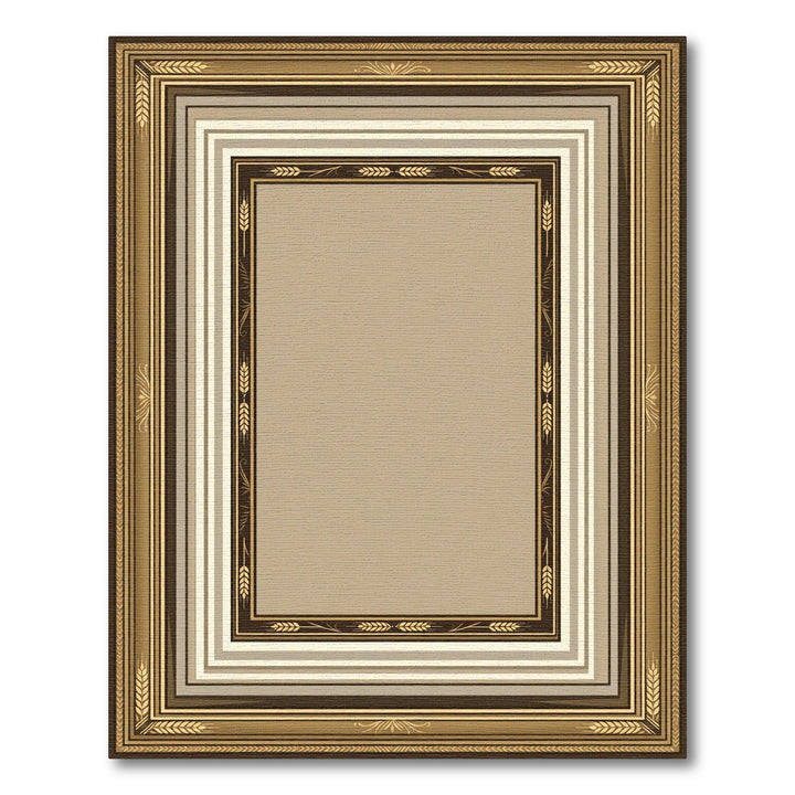 Ornate Gold Wheat Border Frame Rug