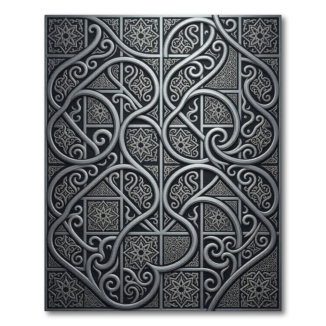 Metallic Silver Ornate Intertwined Geometric Rug