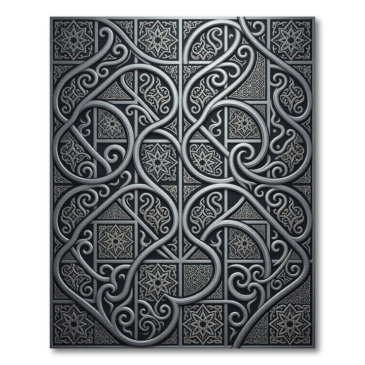 Metallic Silver Ornate Intertwined Geometric Rug
