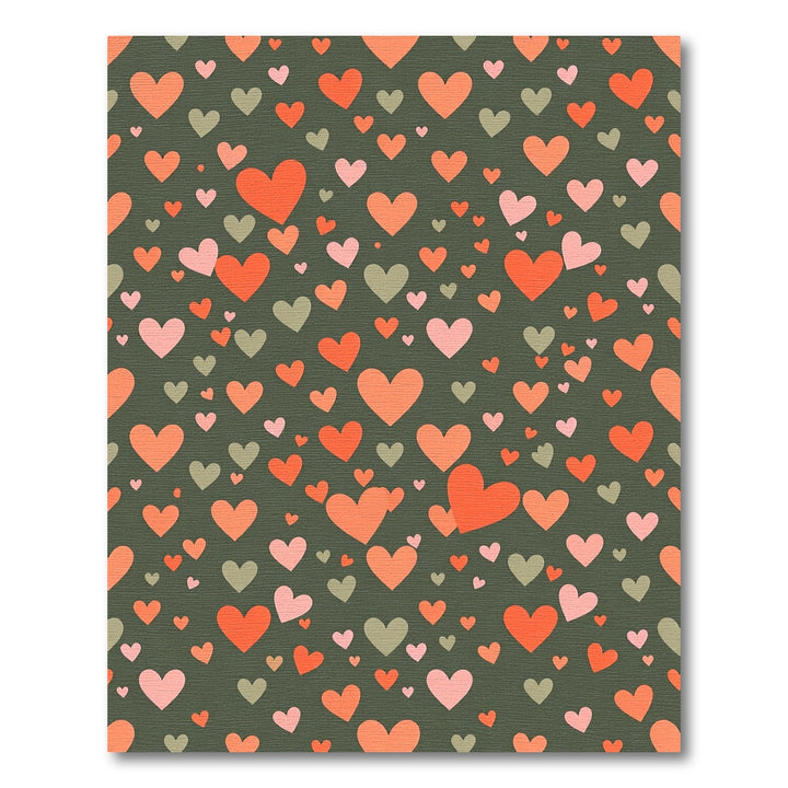 Coral Pink Hearts Dark Green Rug