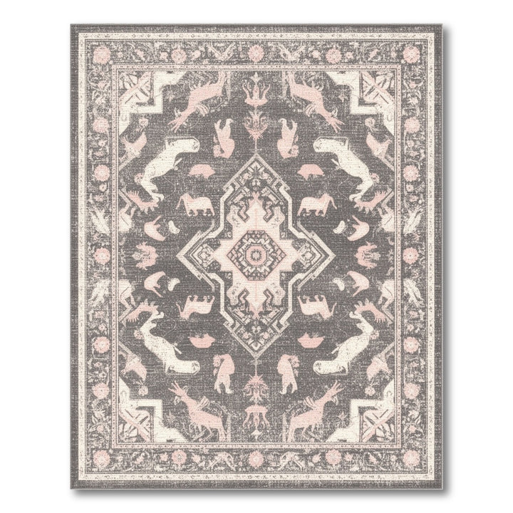 Pink Distressed Animal Motif Area Rug