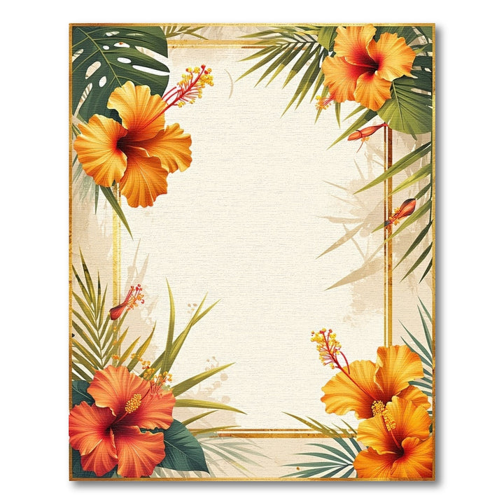 Orange Hibiscus Palm Border Area Rug