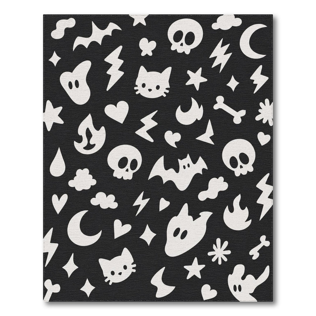 Spooky Halloween Black White Washable Area Rug