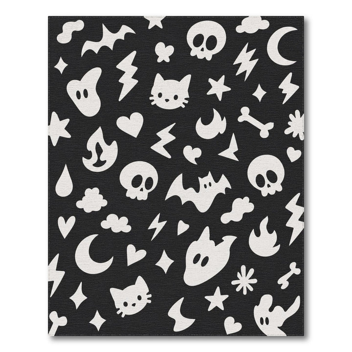 Spooky Halloween Black White Washable Area Rug