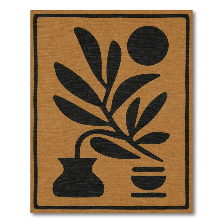 Tan Abstract Botanical Plant Area Rug