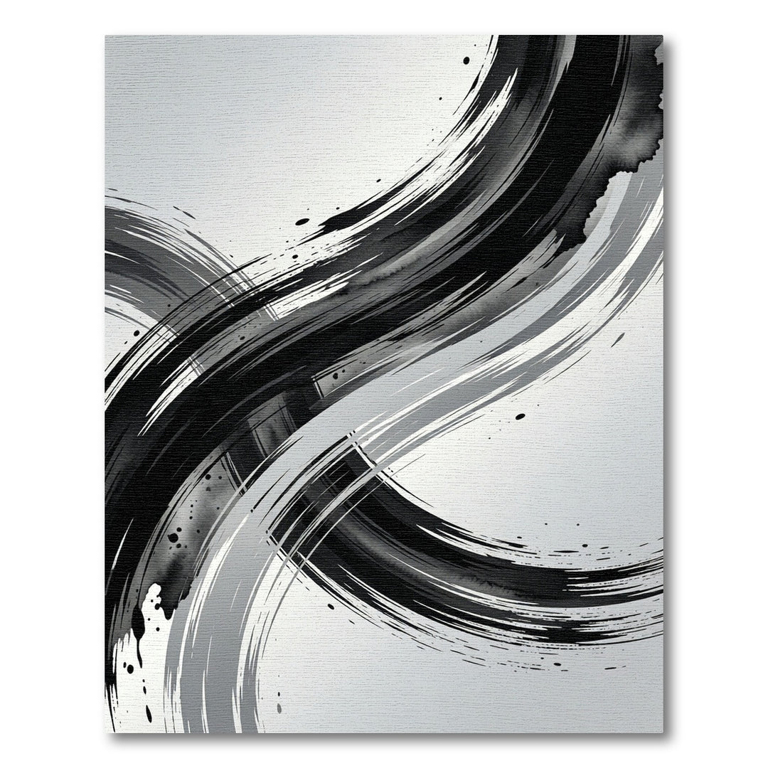 Bold Black White Abstract Brushstroke Rug