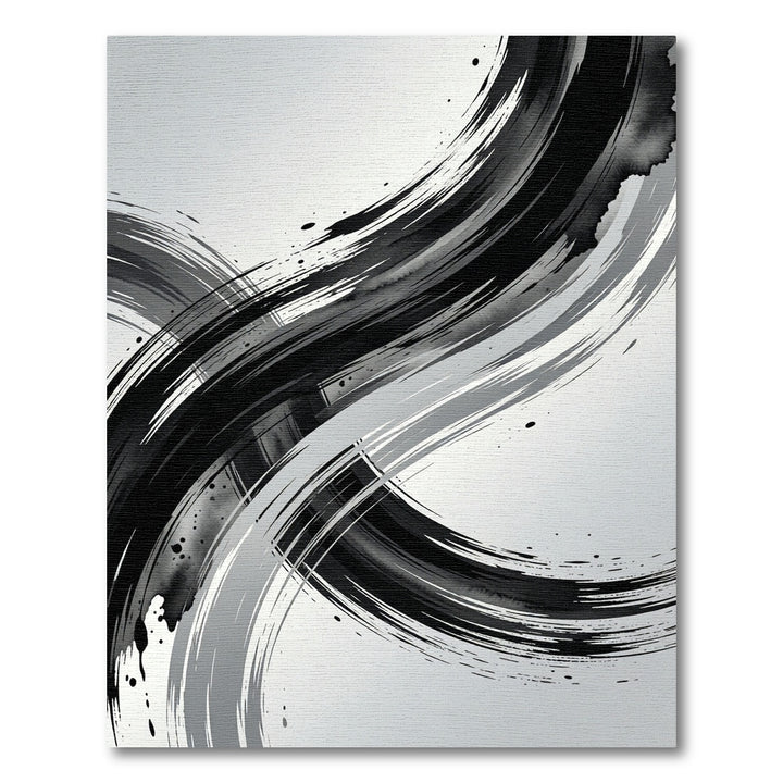 Bold Black White Abstract Brushstroke Rug