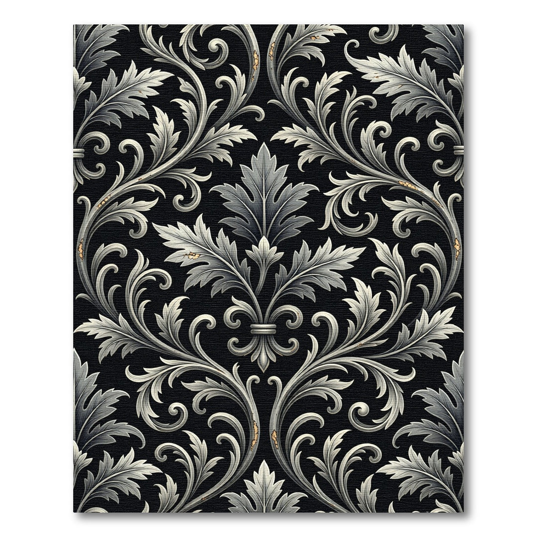 Ornate Black Silver Acanthus Scroll Rug