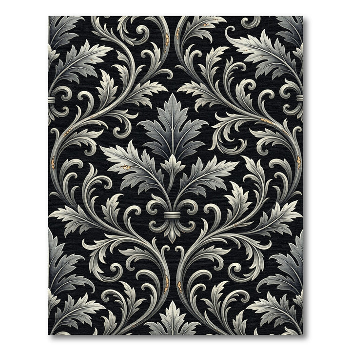Ornate Black Silver Acanthus Scroll Rug