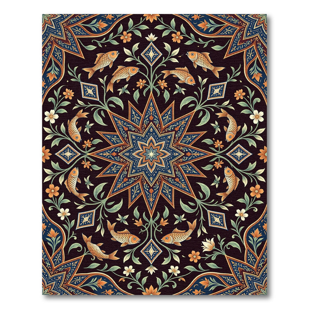 Deep Indigo Mandala Fish Rug