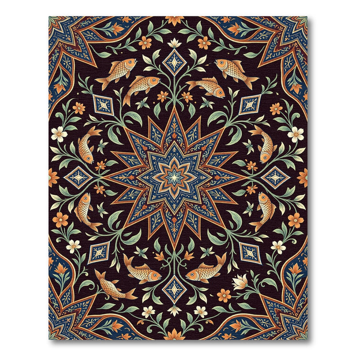 Deep Indigo Mandala Fish Rug