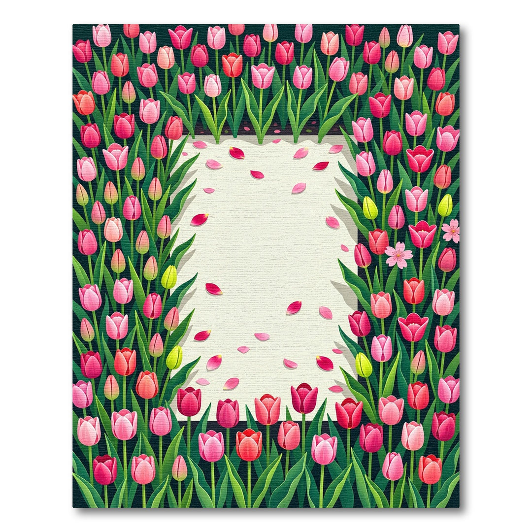 Pink Red Tulips Garden Border Rug