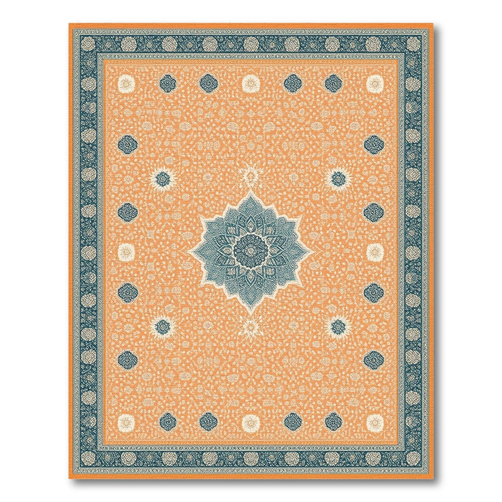 Orange Teal Medallion Traditional Persian Area Rug