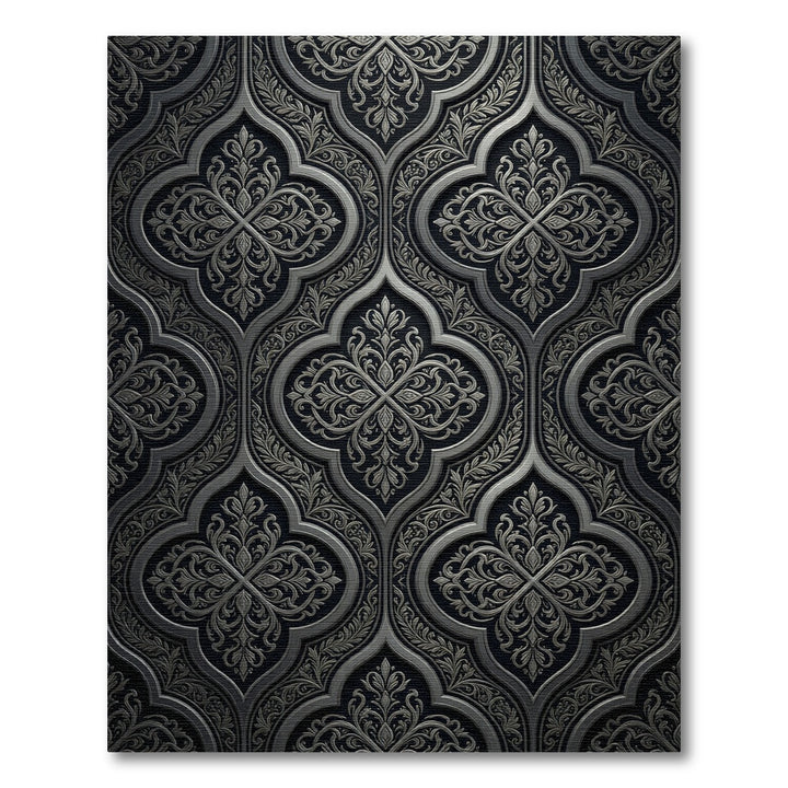 Elegant Black Silver Damask Ornament Rug