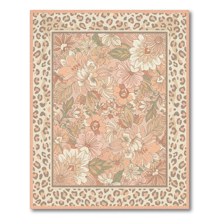 Peach and Tan Floral Leopard Border Rug