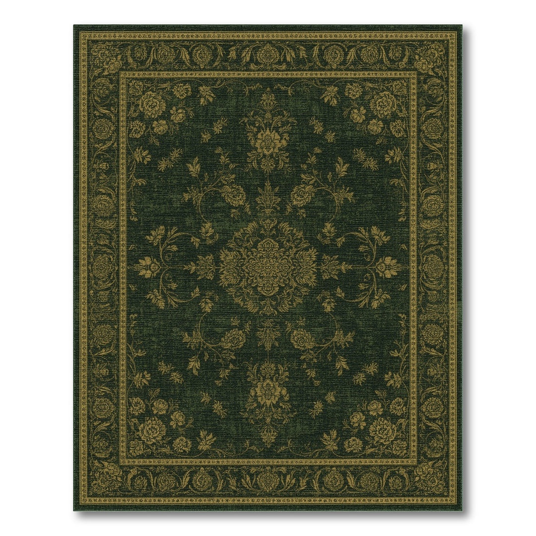Dark Green Gold Floral Persian Area Rug