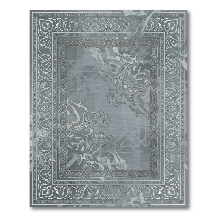 Classic Gray Ornate Floral Border Rug