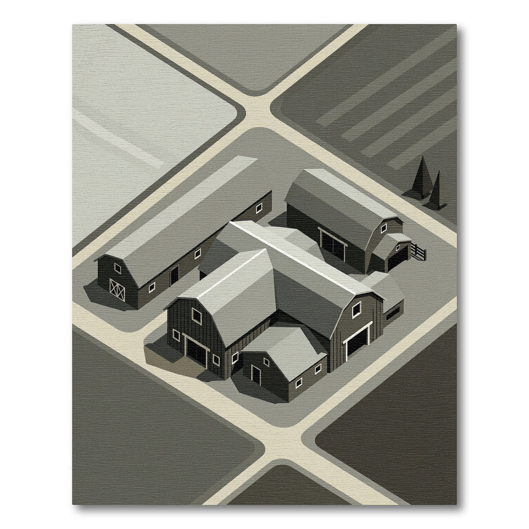 Monochromatic Farmhouse Isometric Composition Rug