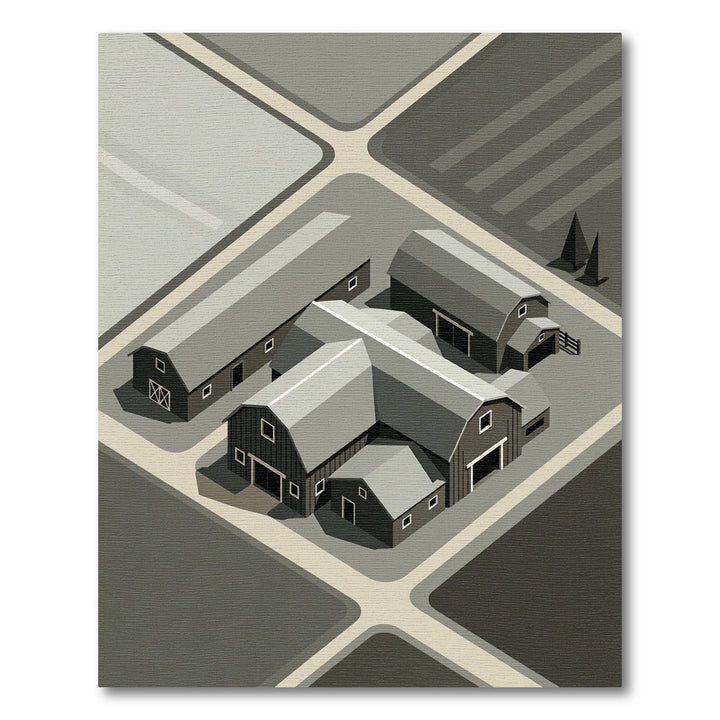 Monochromatic Farmhouse Isometric Composition Rug