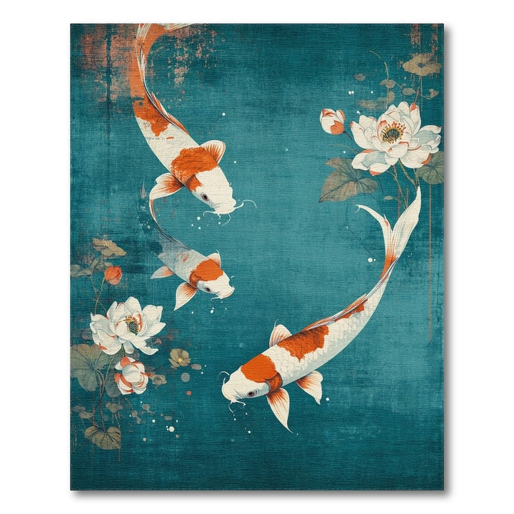 Distressed Vintage Koi Lotus Teal Area Rug