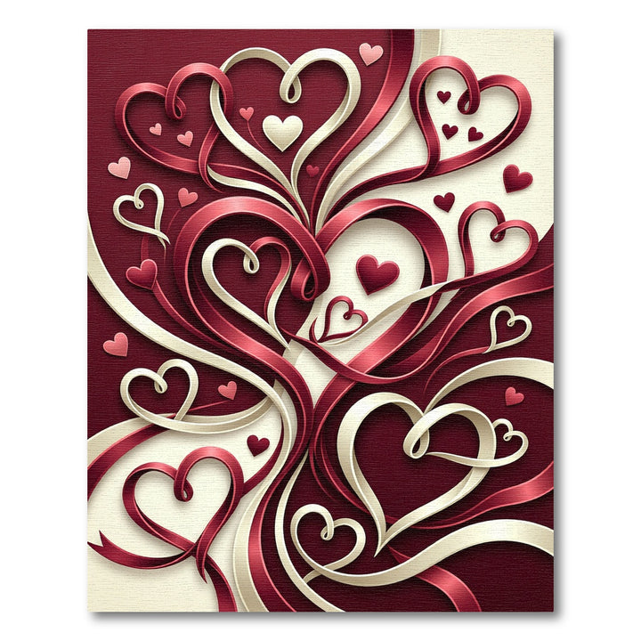 Elegant Red Cream Heart Swirl Rug