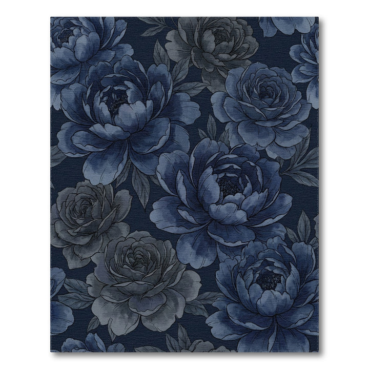 Deep Blue Floral Watercolor Garden Rug