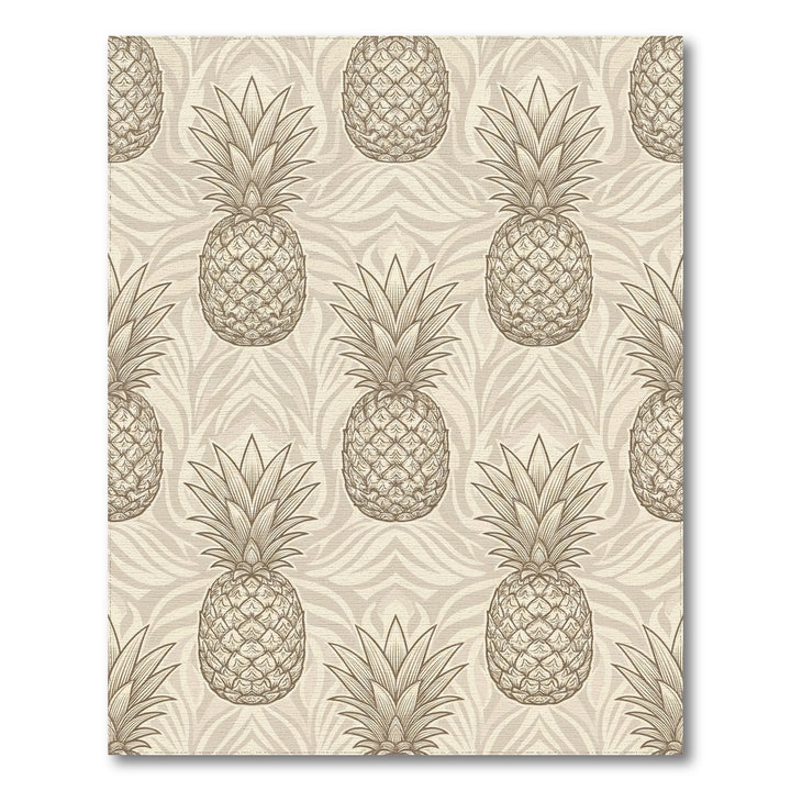 Earthy Tan Pineapple Botanical Scroll Rug