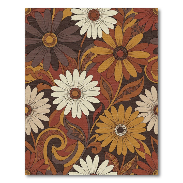 Retro Earthy Tone Floral Daisy Rug