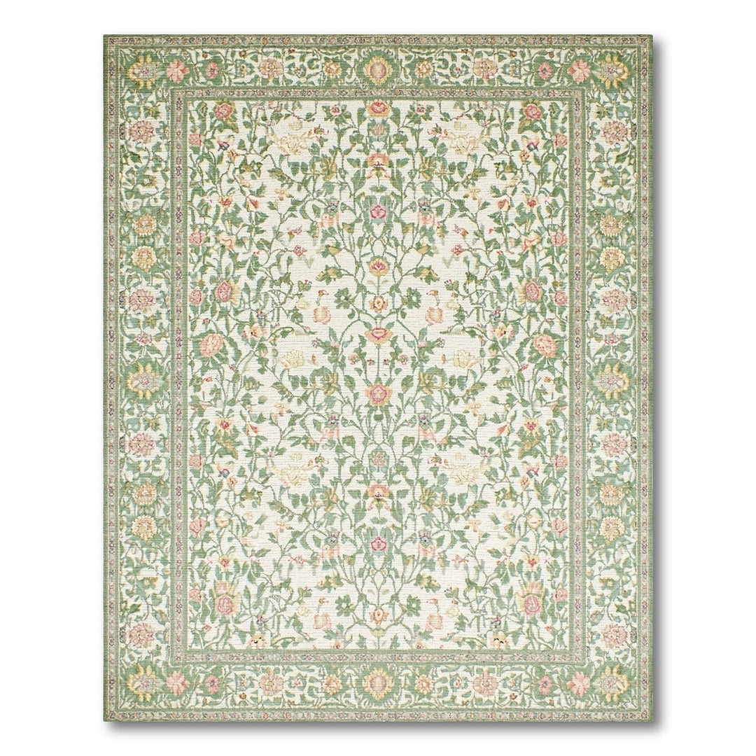 Green Floral Vintage Area Rug