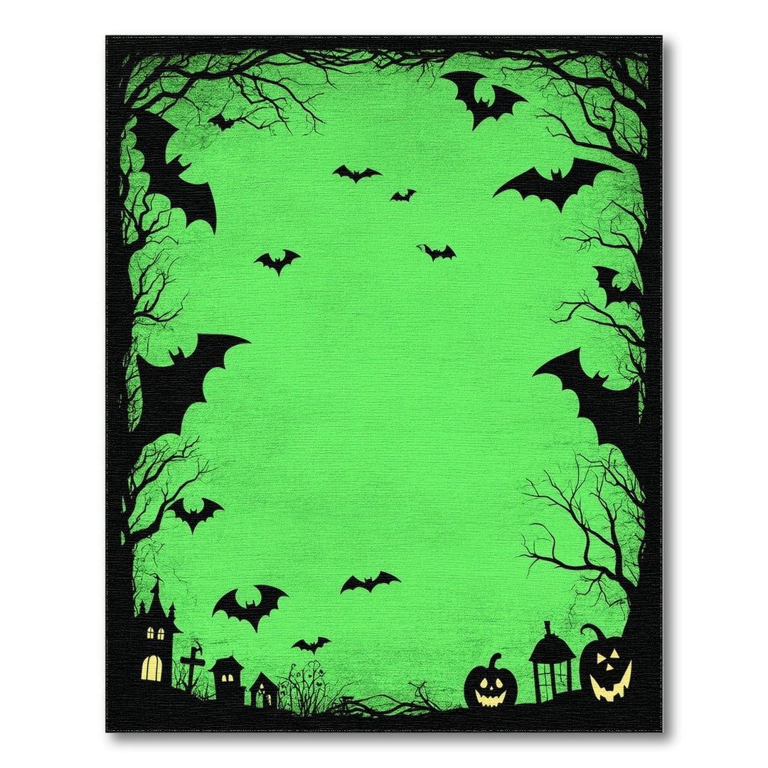 Green Halloween Bats and Pumpkins Area Rug