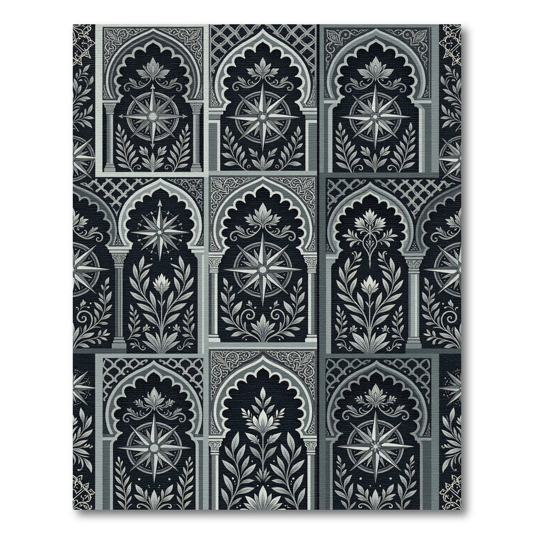 Arabesque Compass Ornamental Black Rug